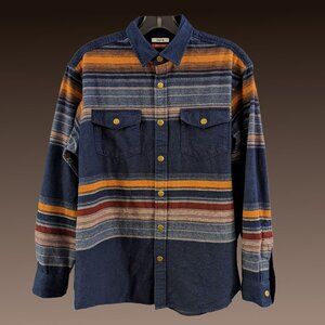 Dark Blue Men's Button-Down by Katin with Southwest-Style Horizontal Stripes - M